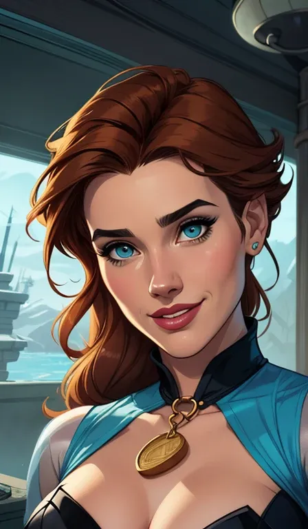 Personagem mulher estilo atompunk Fiona rainha Anna de Arendelle com marcas de guerras Imagem de desenho animado de uma mulher .Ilustra??o estilo desenho animado, estilo de arte dos desenhos animados, estilo de arte dos desenhos animados, digital illustrat...