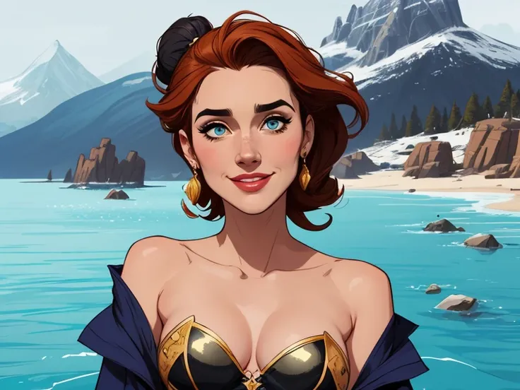 Personagem mulher estilo atompunk Fiona rainha Anna de Arendelle com marcas de guerras Imagem de desenho animado de uma mulher .Ilustra??o estilo desenho animado, estilo de arte dos desenhos animados, estilo de arte dos desenhos animados, digital illustrat...