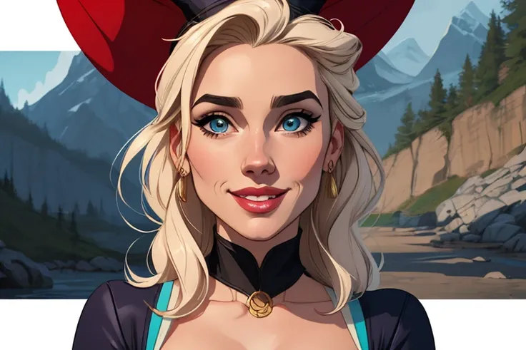 Personagem mulher estilo atompunk Fiona rainha Anna de Arendelle com marcas de guerras Imagem de desenho animado de uma mulher .Ilustra??o estilo desenho animado, estilo de arte dos desenhos animados, estilo de arte dos desenhos animados, digital illustrat...