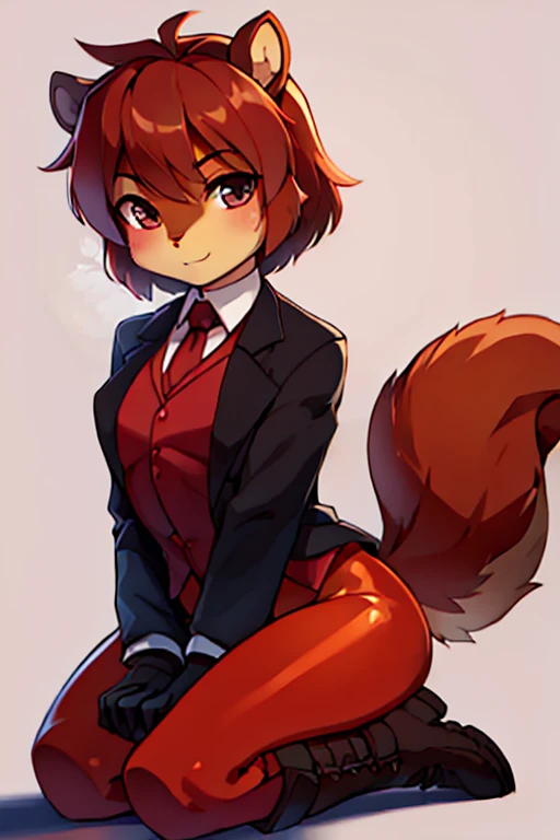 boy, squirrel, furry, bodyfur, blazer, bottomless, color tights, gloves, boots, kneeling