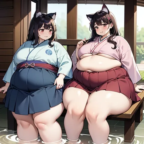 （masterpiece、best quality、Super quality、Perfect anatomical structure、detailed、Intricate details、Impeccable attention to detail、Excellent execution、Big breasts beauty、upscale、Perfect craftsmanship、Performance Arts：1.3），（fat、Chubby、Plum：3.45）， 2 girls， Black...