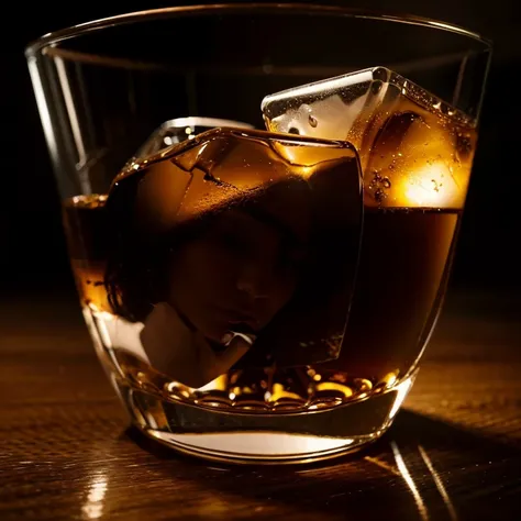  a person inside a glass of whiskey.