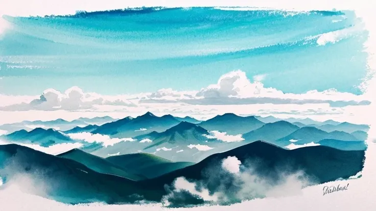 Ink Painting「Sea of clouds on the mountaintop」 prompt: Drawing a sea of clouds seen from the summit。