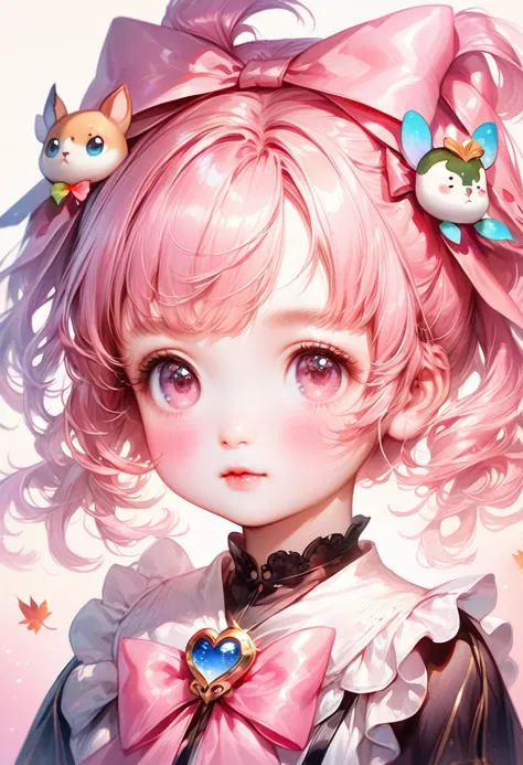 Anime girl with pink hair and a bow in her hair, Kawaii realistic portrait, magical girl portrait, cute character, Cute art style, Maple Story character drawings, cute portrait, cute anime girl portrait, little character portrait