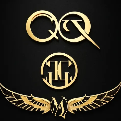 ((High-quality logo, "QM" monogram with gold and black wings :1.3)), Two primary colors, gold and black: 1.2, Sleek and elegant black background: 1.1.

The "QM" monogram logotype boasts gold wings that radiate a sense of sophistication and excellence. The ...