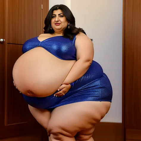 Extremely Hyperpregnant Armenian woman with huge belly wearing a dress