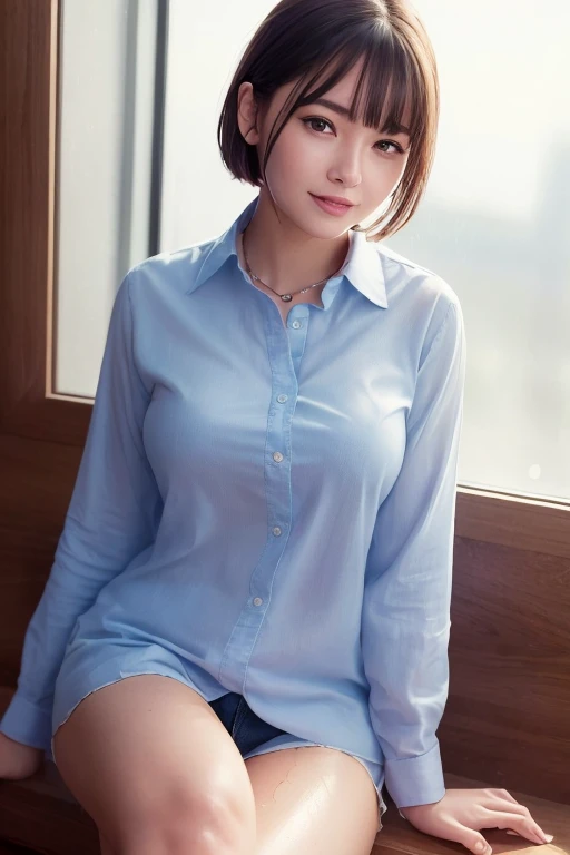 (8k, top quality, masterpiece: 1.2), (realistic, photorealistic: 1.37), super detailed, girl single, cute, solo, beautiful detailed sky, detailed café, night, sitting, dating, (blush), (smile: 1.15), (closed mouth) small breasts, fine beautiful eyes, (coll...