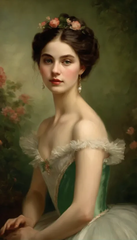 (highres,masterpiece:1.2),(realistic:1.37)"(best quality, highres, ultra-detailed, realistic),beautiful 19th-century portrait of a 16-year-old French ballet dancer, (She is half French and half Japanese, and is a stunning beauty with dark green eyes and a ...