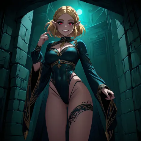 (zelda totk reimagined as a corrupted dark queen by ganon  )+++, sfw++,masterpiece, best quality, high quality, illustration, film grain,(perfect female )++, beautiful detailed eyes,  (symbol of evil:1.2),milf zelda, lascivious woman, (evil smile:1.1), (vi...