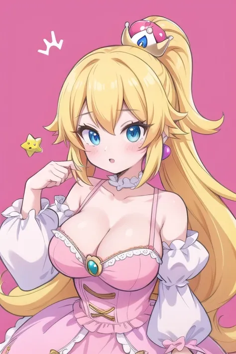 Une femme, 25 ans, mangas, cheveux longs, cheveux multicolores, details, cosplay princess peach, super mario, nintendo, bowser castle, super mario land, ridong Yoshi, lingerie en cuire, 