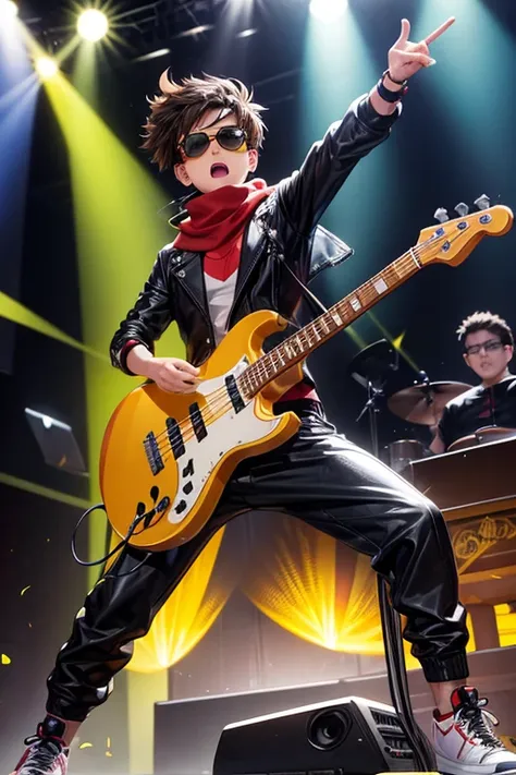  Rody Soul bnha is a young boy with spiky brown hair in a short ponytail gray eyes and sun tanned skin. He wears a red scarf and a pair of sunglasses on his head bad pop Star rock clothing black jacket with yellow rays black latex pants black tennis shoes ...