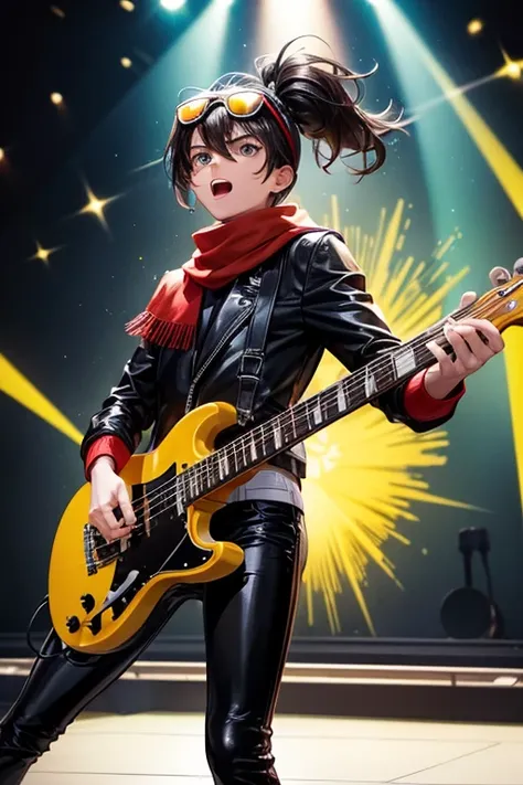  Rody Soul my hero academy is a young boy with spiky brown hair with a short ponytail gray eyes and sun tanned skin. He wears a red scarf and a pair of sunglasses on his head bad pop Star rock clothing black jacket with yellow rays black latex pants black ...