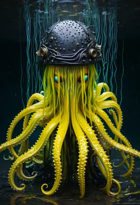 8K, ARTISTIC photogrAphy, best quAlity, mAsterpiece: 1.2), A (potrAit:1.2) witch Cthulhu soldier, YELLOW-BLACK many octopus style tentacles, full body RAW candid cinema, yellow hair, 16mm, color graded portra 400 film, remarkable color, ultra realistic, sa...