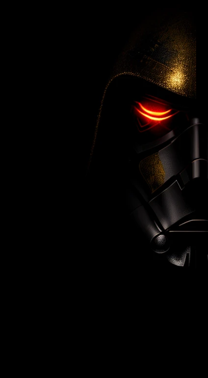 (Dark shot: 1.1), Epic Realistic, Gold Stormtrooper from Star Wars in the dark with glowing eyes and glowing cape, soft cinematic light, Adobe Lightroom, photolab, HDR, intricated, Highly detailed, (dof: 1,4), hyper-detail (Artstation: 1,4), Cinematic, war...