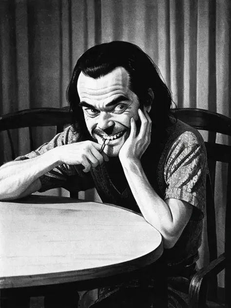 arafed man with his mouth open sitting at a table, the shining, the shining overlook hotel, stanley kubrick the shinning, the sh...