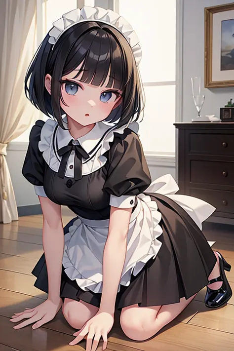 (masterpiece, highest quality, highest quality, official art, cosmetology and aesthetics: 1.2), bobcut, black hair,short skirt m...