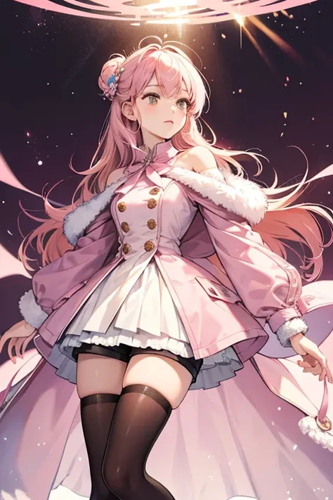 "Wintry Dress" is a casual outfit consisting of an off-white double-breasted coatdress with pink fur cuffs and a short shoulder cape that has a matching pink fur lining at the collar. In this outfit, Alisa also wears pink platform boots with white laces, b...