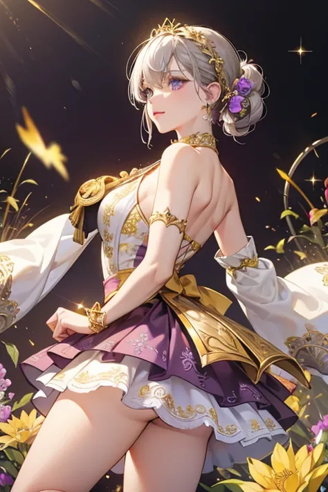 Her dress is now pale yellow-gold with a metallic gold trim, while her underskirt is green with pink and white floral patterns. Her arms, chest, and back are maroon-purple, with the same chess piece pattern as Kazuyas Preset 7 outfit over the arms, panels,...