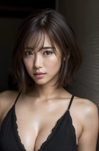 (masterpiece:1.3), (8k, Realistic, RAW Photos, Best image quality: 1.4), Japanese women、Around 50 years old、Cleavage:2.0、Highly detailed face、Attention to detail、double eyelid、Round Nose、Thick eyebrows、Chest to chest、Light brown hair、Short Hair、Sporty hair...