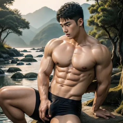 1 handsome Chinese guy，wet body, wet hair, 18-year-old male high school student，majestic，Who is Shi Yu?, Li Yuanbin, Kim Hyung Tae, Kim Hyung Tae, Yin Shishan, Wang Yi Bao, Li Xian , Handsome Chinese muscular guy，Broad shoulders and narrow waist，A handsome...