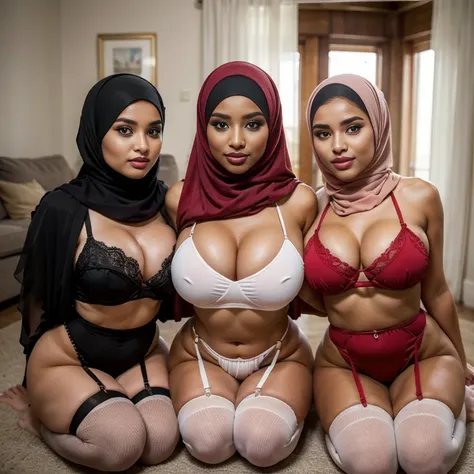 In the intimate settings of living room, two voluptuous sexually attractive hourglass figure depraved cute baby faces tween teen (hijabi) (Muslim) 14-years-old schoolgirls knelt side by side on the floor, radiating lust and sexual desire. They share the sa...