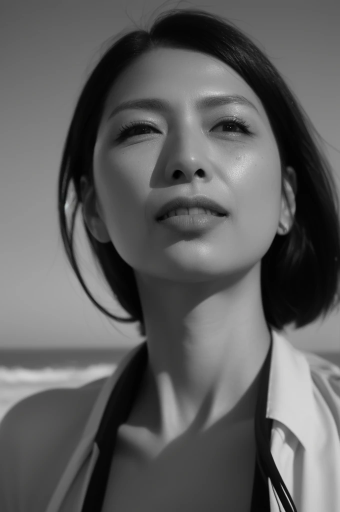 ((top quality)), ((8k)), ((masterpiece: 1.3)), (perfect appearance), (photorealism: 1.6), (grayscale: 1.6), (japanese woman walk...