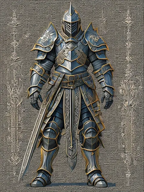 fantasy warrior, ascii art design armor, intricate design, realistic, 8k ultra graphics、final fantasy style、knight、cool、battlefi...