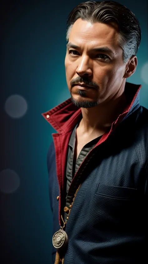 mugshot, upper body, dr. strange, bokeh background 