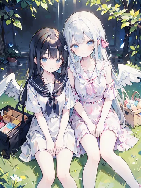 at the park、cuteの天使の女の子が、the two of them get along well.、picnic。、angel&#39;s smile。、6歳のcute天使の女の子、the eyelashes are long、attract...