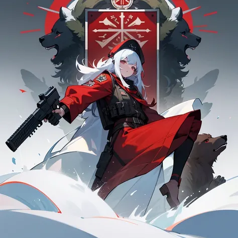 Redwinter Federation Academy、Knowledge Liberation Front、Gun Society、Girl Soldier、Brutal、The school emblem features a bear inside a gear.、Coat of arms depicting a bear inside a gear、Holy War