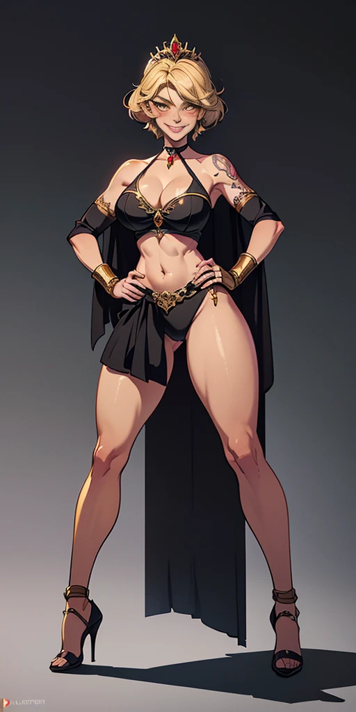 (masterpiece, full body, game art style, best quality, high res, 4k, 8k, detailed illustration, intricate detail, cinematic lighting, amazing quality, ultra detailed, best shadow, grey background:1.2) Two long thighs, yellow eyes, blonde hair, short hair, ...