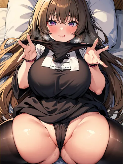 high school girl、Unfold panties with both hands、Plump thighs、Best image quality、High resolution、masterpiece、super high quality、Brown bra、Brown panties、とてもBig Ass、Blushing、4K quality、Thick thighs、Big Ass、Blushed、Big Breasts、Proud face、Wearing black knee soc...