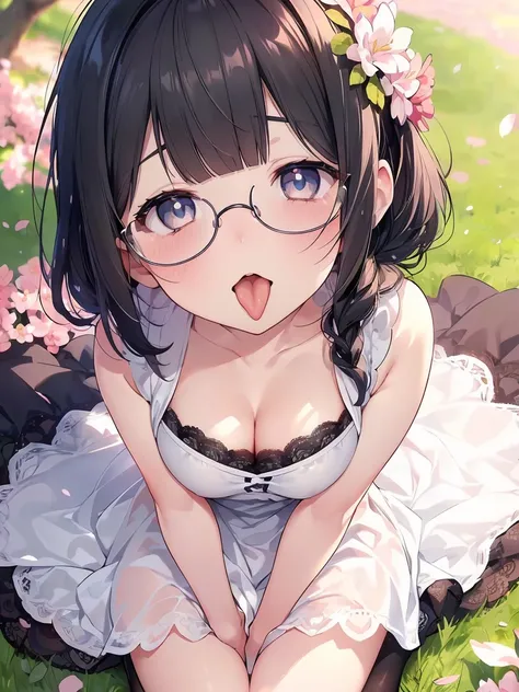 Very detailed, highest quality, High resolution, Moe Anime, ((Cute girl with black hair and droopy eyes)), ((Wearing large round glasses:1.4)), (Baby Face), Cute eyes, Detailed eye depiction, Sparkle in the eyes, View your viewers, Dark eye color, Pale ski...