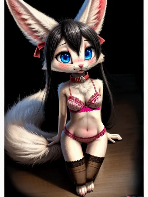 monotone fur, (white fur:1.1), very short chibi digitigrade female fennec, slim waist slender figure, short torso, skinny, (thigh gap), beautiful detailed (vivid aqua eyes), [:bright green eyes:20], whiskers, blep, long eyelashes, blushing, BREAK (very lon...