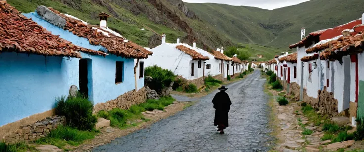 Portada de libro llamado, viaje a Alparr, Alparr is a gloomy village with small, long houses that twist to the west, en las ventanas de las casas hay siluetas de personas que sus ojos parecen llorar sangre. Un hombre camina en la calle