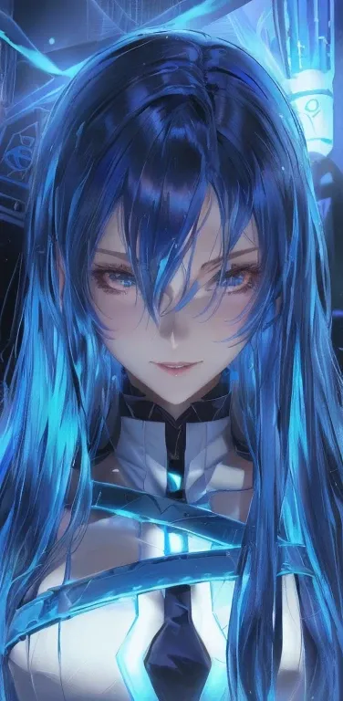 a close up of a person with long blue hair wearing a tie, albedo from the anime overlord, tensei shitara slime datta ken, fus rei, hestia, anime style like fate/stay night, sad cerulean eyes, tsuaii, mayuri shiina from steins gate, albedo from overlord, fe...