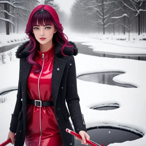 blood pool, 1 girl, beauty, snow rain, colorful hair