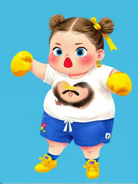 1 fat girl，Kissing in front of the camera，(one eye Close:1.6)，Wearing a simple white sweatshirtBREAK Black tie shorts，Bright yellow sneakers，Always ready for the challenge，Brown ponytail tied up high，Showing her lively and active side，The most eye-catching...