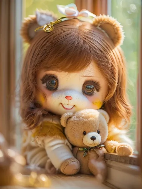 (style - depth of field:1.4) teddy bear product photo, morning light shining through the window, (prospect:1.3),  (masterpiece) ...