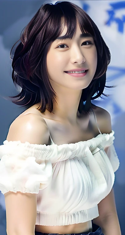 highest quality, masterpiece, Ultra-high resolution, (Realistic:1.4), RAW Photos, One girl, Beautiful Japanese Women, Beautiful Skin, Black Hair:1.7, gakki, ((short hair:1.5)), 30 years old, Smile happily:1.2, white tank top