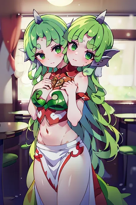 (masterpiece, best quality), best quality, (ultra-detailed), (3heads:1.5), 1girl, (komano aunn:1.3), masterpiece, best quality, ultra quality, ultra resolution, ultra detail, red top, crop top, ((stomach)), midriff, ((groin)), white skirt, normal ears, sha...