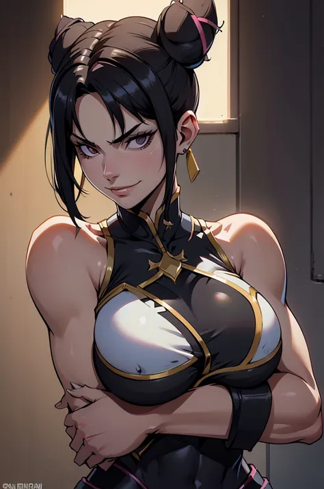 belo corpo,mulher jovem,short black hair , badass , colan,May,coxas torneadas,Evil Smile,juri han,chifres de cabelo,detalhes do corpo,low yellow lighting,raios de luz belo corpo detalhado
