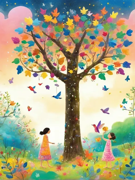 Neutral Color，Boho，Matte，Glass Sculpture，Broken glass effect，Vivid and bright colors，Natural light，Iwona Lifsches and Catherina Abel Figurative Art，Lovely digital artwork in the style of Andy Kehoe and Jasmine 3 Griffith，Color sketch broadleaf tree，Colorfu...