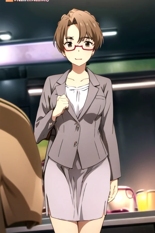 One girl, Katori, uniform, Skirt Suit, Grey dress shirt, tie, White Blazer, Suit jacket, Bodycon mini skirt, Pencil Skirt, Epaulettes, Shirt cuffs, tights, pantyhose, Glasses, Browsing Caution, (((gang rape))), how, how in pussy, how in ass, ((Bukkake:1.4)...