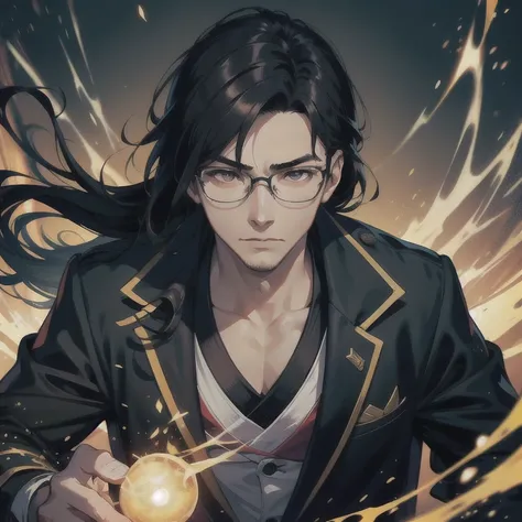 Close-up of a man in glasses and jacket, cabelo preto curto, Kurase Jinyao, por Yang J, a handsome guy in the art of killing demons, inspirado em Ding Yunpeng, Keqing do Impacto Yuanshen, Handsome Hermaphrodite Prince, Inspirado por Zhao Yuan, por Ni Tian,...