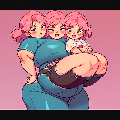  a two headed 24 year old morbidly obese yet very muscular woman with pink hair horrified by being a freak with her 40 year old mother as her second head. She has a huge ass. She is clearly straining as she’s shitting her pants in public.