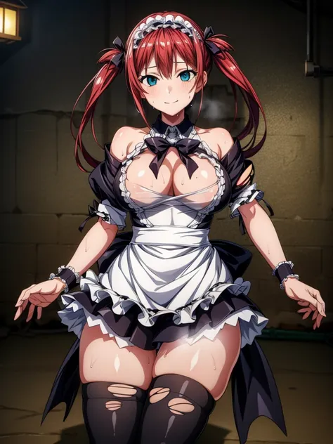 tabletop, highest quality, airlive 4,  thighs thighs thighs, black thighs thighs thighs, apron, zettai ryouiki, maid, maidの頭飾り, ...