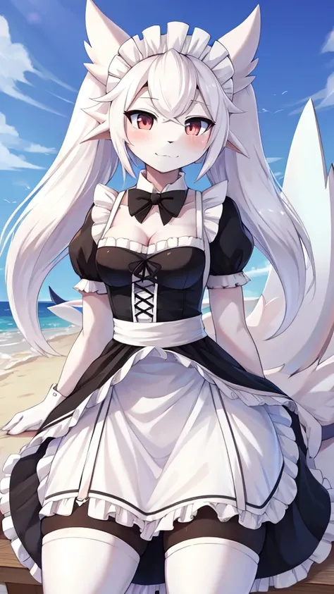 Reshiram,furry,Shark tail,Mo is cute.,Bust 87,Waist 57,Thigh 85,very good,Good resolution,Wear a maid&#39;s outfit.,Sweating,good shadow details,shade,Passionate mood,sexy body