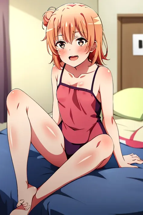 ((highest quality)), ((masterpiece)), (be familiar with), Perfect Face, indoor, Bedroom, Watching the audience,
One woman, Yuigahama Yui,
Open Mouth, Ecstatic expression, blush, smile,
Small breasts, Flat Chest, Young Girl, , , Girl,
Short Hair, Salmon-col...