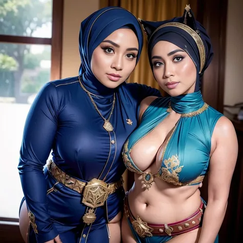 (Real Malay Hijab anime age: 42 yo MILF), best quality,masterpiece,8k wallpaper,absurdres, highres, ultra detailed, (1 beautiful milf, solo:1.1),eula_in_genshin, cowboy shot, 1girl, (blue short hair:1.5), (fleshy thicc body), (I have thicc arms:1.75), 1arm...